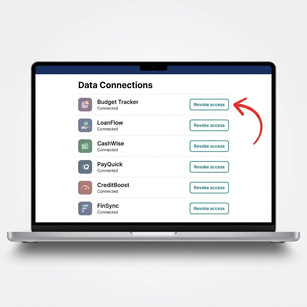 Screenshot walkthrough of the Plaid Portal showing the list of connected apps and the revoke access button