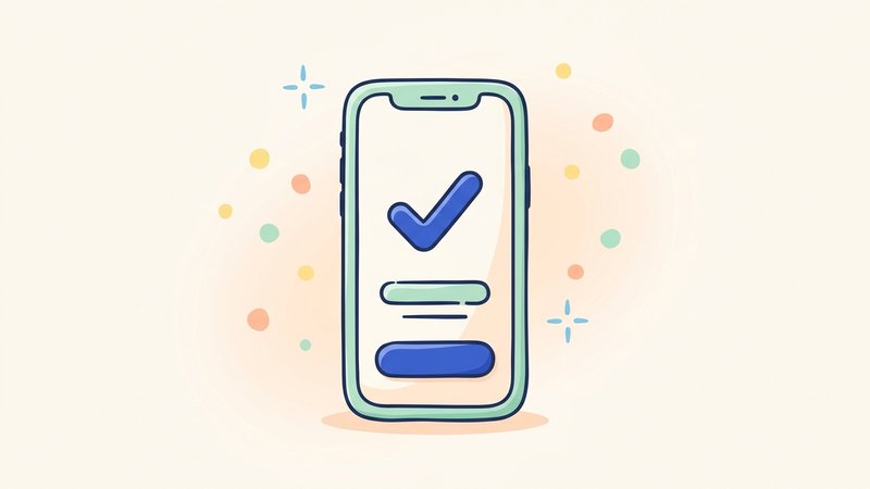 Illustration of a smartphone showing an approved confirmation screen with a checkmark and subtle sparkles